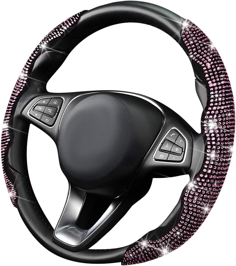 2PCS Rhinestone Segmented Steering Wheel Covers, Pink
