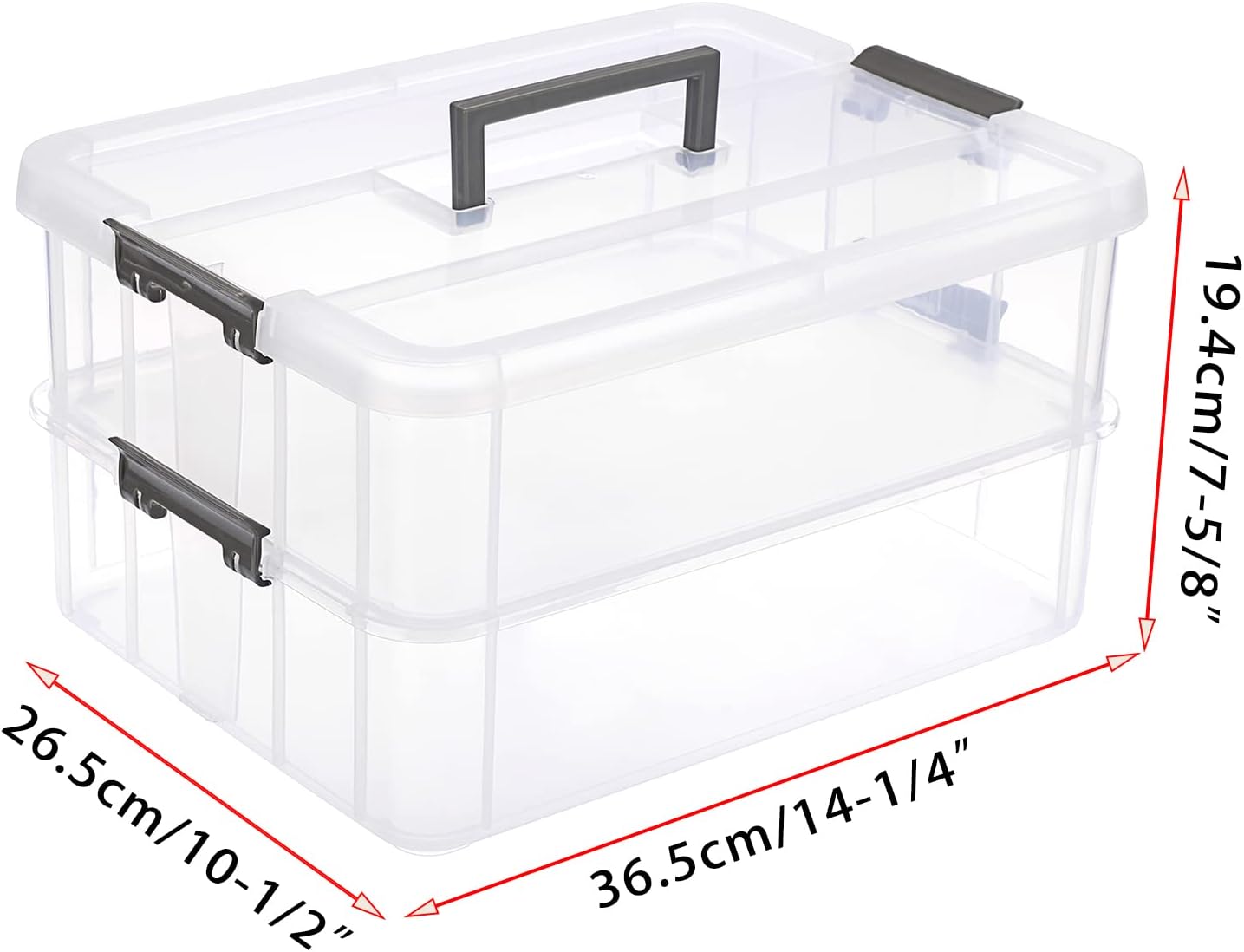 BTSKY 2 Layer Stack & Carry Box, Plastic Multipurpose Portable Storage Container Box Handled Organizer Storage Box for Organizing Stationery, Sewing, Art Craft, Jewelry and Beauty Supplies Dark Grey