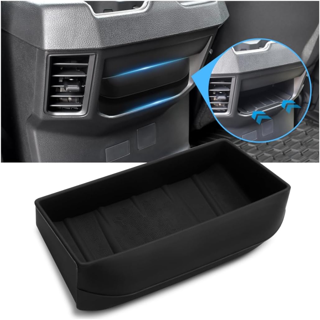 Autorder Rear Center Console Organizer for 2022-2025 2026 Toyota Tundra SR/SR5 Accessories - Rear Armrest Box Air Vent Storage Box - Silicone Black
