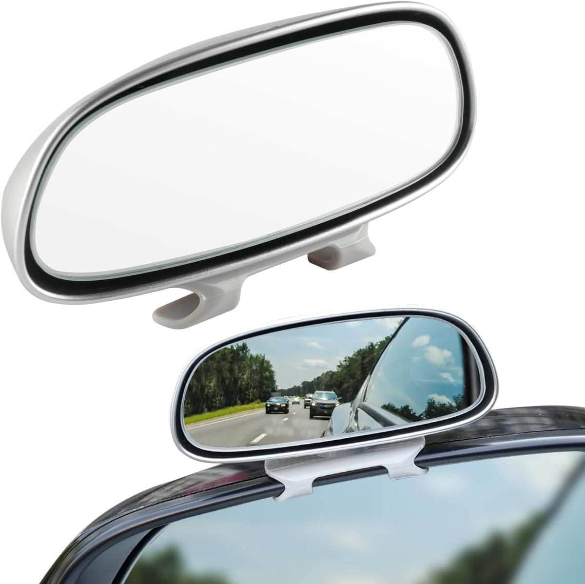 LivTee Blind Spot Mirror, HD Glass Frameless Convex Rear View Mirrors Exterior Accessories with Wide Angle Adjustable Stick for Car SUV and Trucks, Black