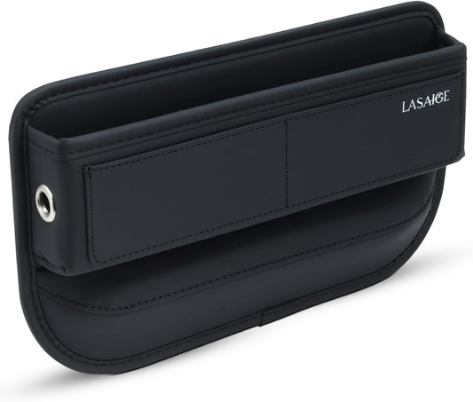 Car Seat Gap Filler Organizer (Black) -Soft PU Leather Car Seat Gap Filler Organizer - Gap Filler For Car w/ Pockets & Large Compartment - Slip-Resistant Between Seat and Center Console
