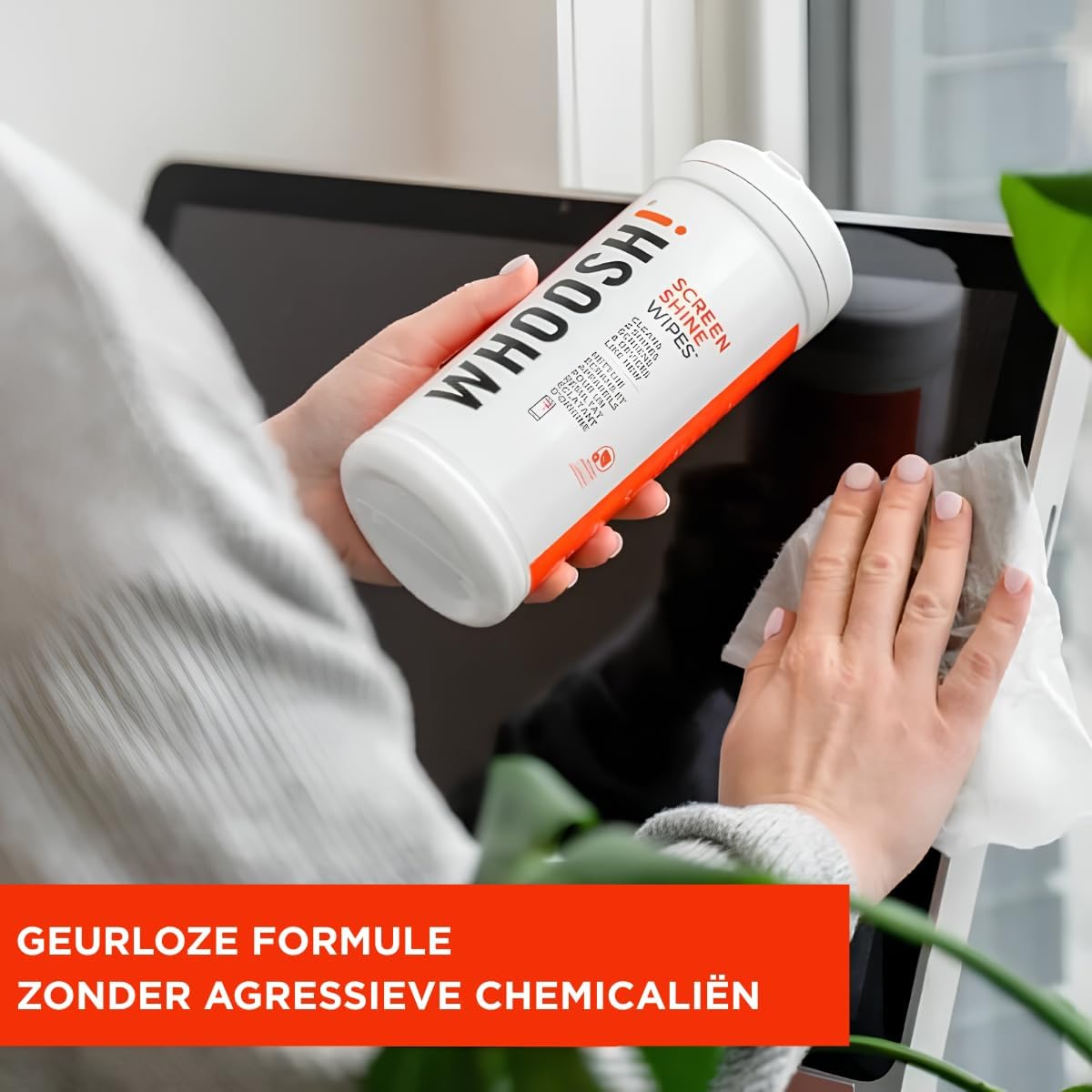 WHOOSH! Screen Shine 100 Count Touch Screen Cleaner Wipes for Car, OLED, TV, Eyeglasses, Laptop – Lint-Free, Non-Abrasive Wipes – Streak-Free Finish – Non-Toxic & Odorless – Microfiber Cloth Included