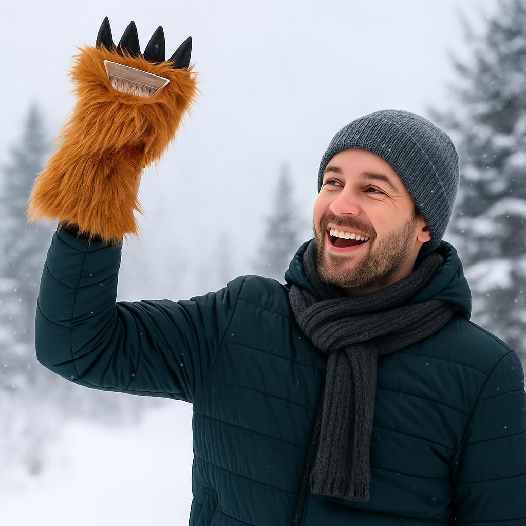Massive Bigfoot Hand Ice Scraper - Bigfoot Gifts - Sasquatch Claw Faux Fur Hand Warmer with Built in Ice Scraper Foam Grip Novelty Winter Snow and Ice Remover for Cars Trucks SUV