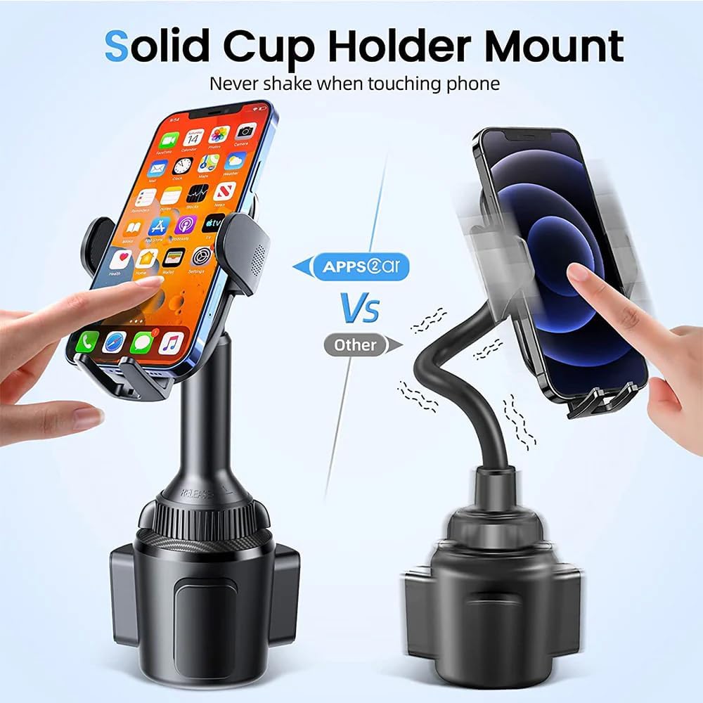 APPS2Car 15W Qi Fast Wireless Car Charger Solid Cup Holder Phone Mount