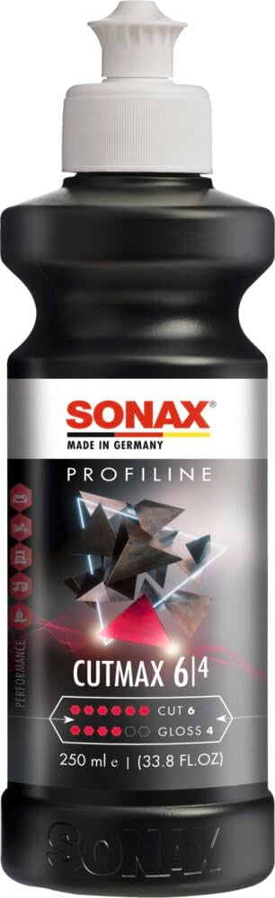 SONAX CutMax Compound 246141 | High-Abrasive Paint Correction Polish for P1500 Grit Sanding Marks | Silicone-Free, Dust-Free, and Odorless | Long Buffing Cycle for Severe Weathered Paint | 250ml
