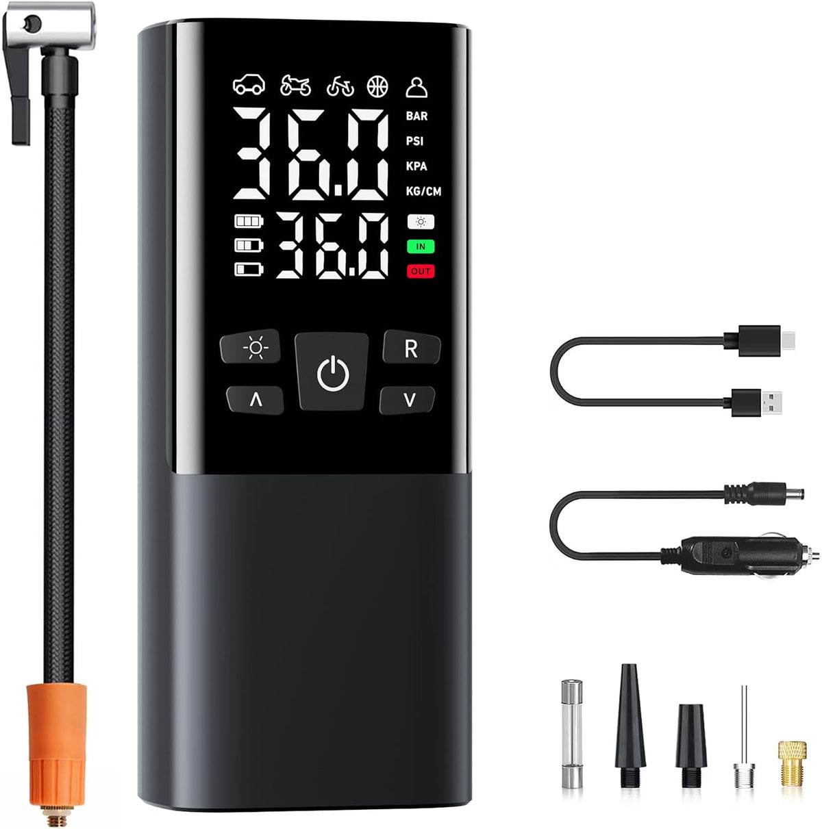 Portable Tire Inflator Air Compressor with LCD Display, LED Light, and Auto-Shut Off Function 150 PSI Portable Air Pump for Cars, Motorcycles, Bicycles, Balls, and More