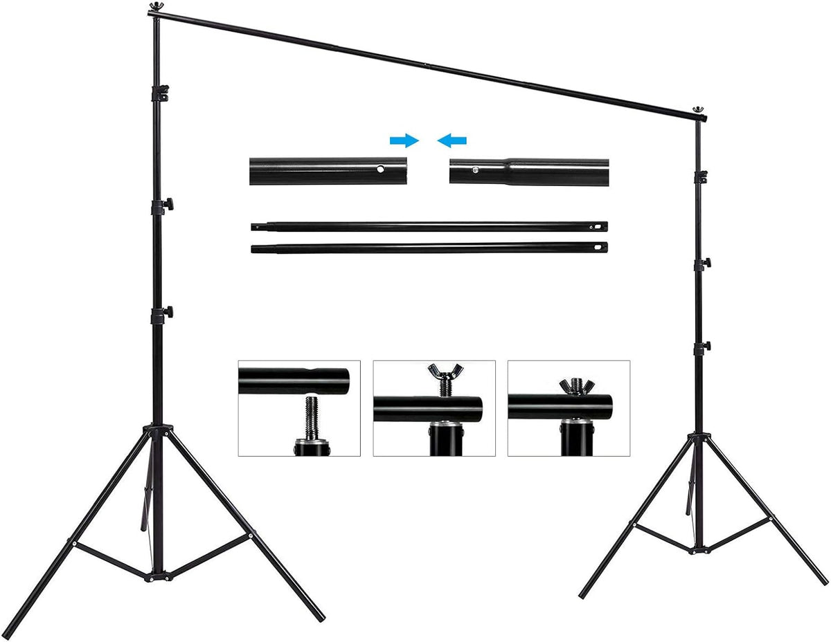 HYJ-INC 10ft x 8.5ft Adjustable Photography Backdrop Support System Photo Video Studio Muslin Background Stand Kit with Carry Bag