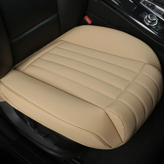 (1 PCS PU Leather Car Seat Cover Auto Bottom Seat Protector Cover with Comfort Leg Support Pillow Fit Most Front Driver Seat Width20.86 by deep 20.86 inches (Beige with Leg Rest)
