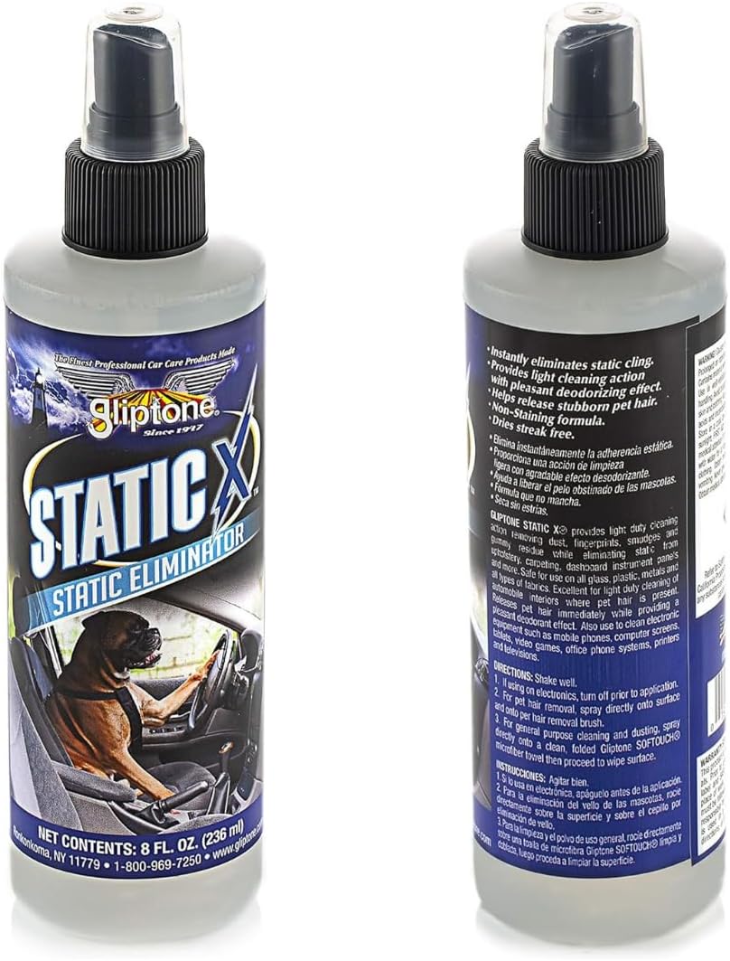 Gliptone Static X Static Eliminator, Removes Dust, Fingerprints, Pet Hair, Lint, Safe for Use on Glass, Plastics, Metal and All Types of Fabrics, Computer Monitors, Mobile Devices (8 Fl Oz)