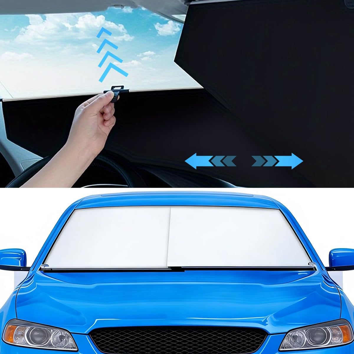 2026 Auto Retractable Car Windshield Sun Shade,Adjustable Automatic Sunshade for UV & Heat Protection,Privacy Protection,Universal Fit for Cars, Foldable Sun Visor for Parking & Outdoor Use