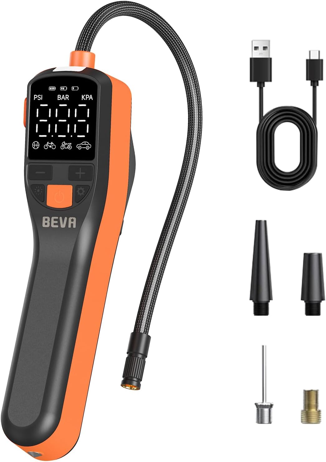 BEVA CAP02 Tire Inflator Portable Air Compressor, Fast Inflation Bike Pump with Digital Pressure Gauge and LED Light, 150PSI Portable Air Pump for Car Tires, Motorcycle, Bike, Ball