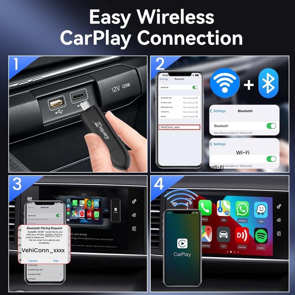 CarlinKit CarPlay Wireless Adapter MiNi SE 2026 - Auto Connect Online Update for iPhone, Apple CarPlay Wireless Adapter Convert OEM Wired CarPlay Cars, Plug & Play Dongle