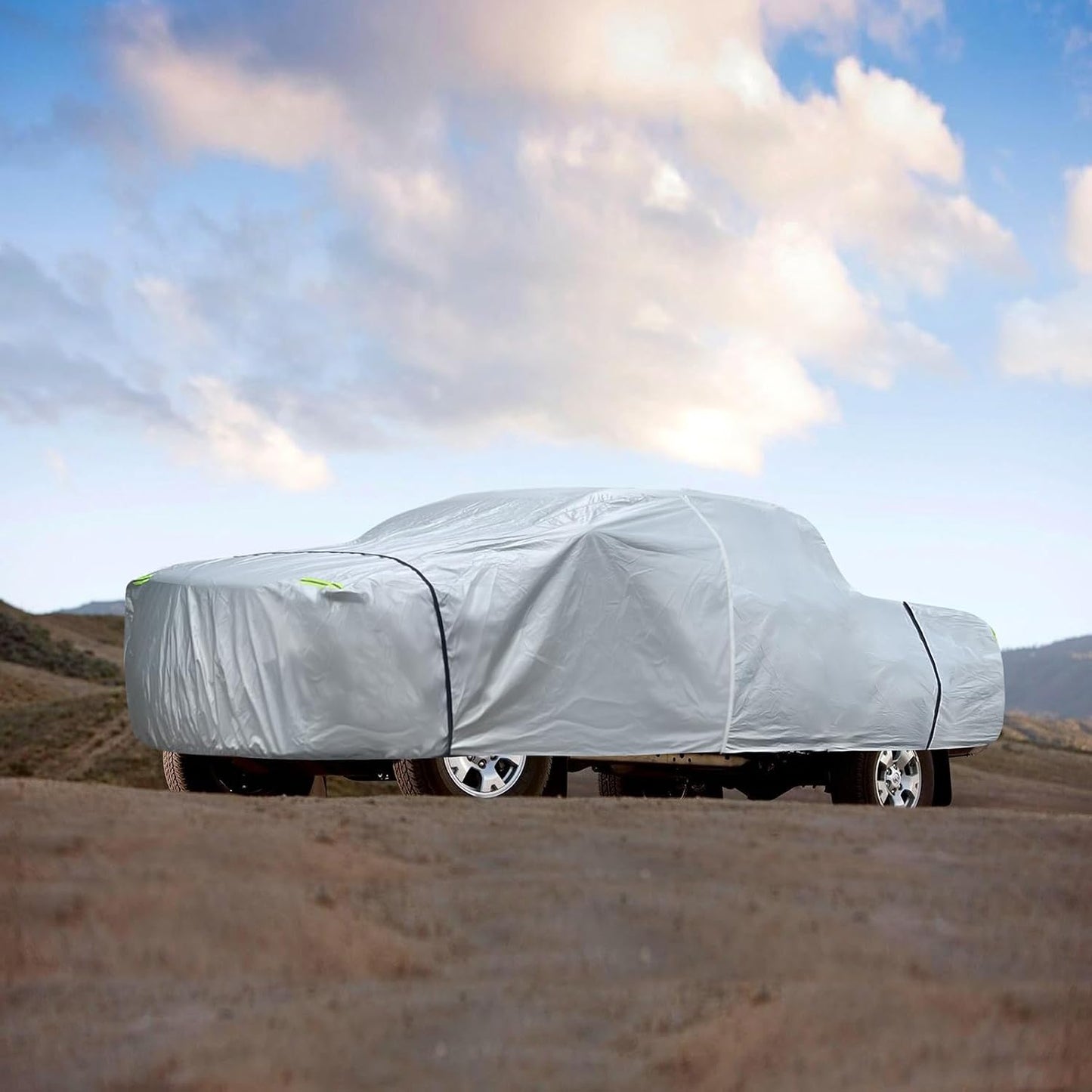 Truck Cover Waterproof All Weather, 6 Layers Pickup Cover Fit for Ford F150, Chevrolet Silverado 1500, Gmc Sierra, Ram 1500, Tundra (T4 Fit Truck Length Up to 250 inch), Silver