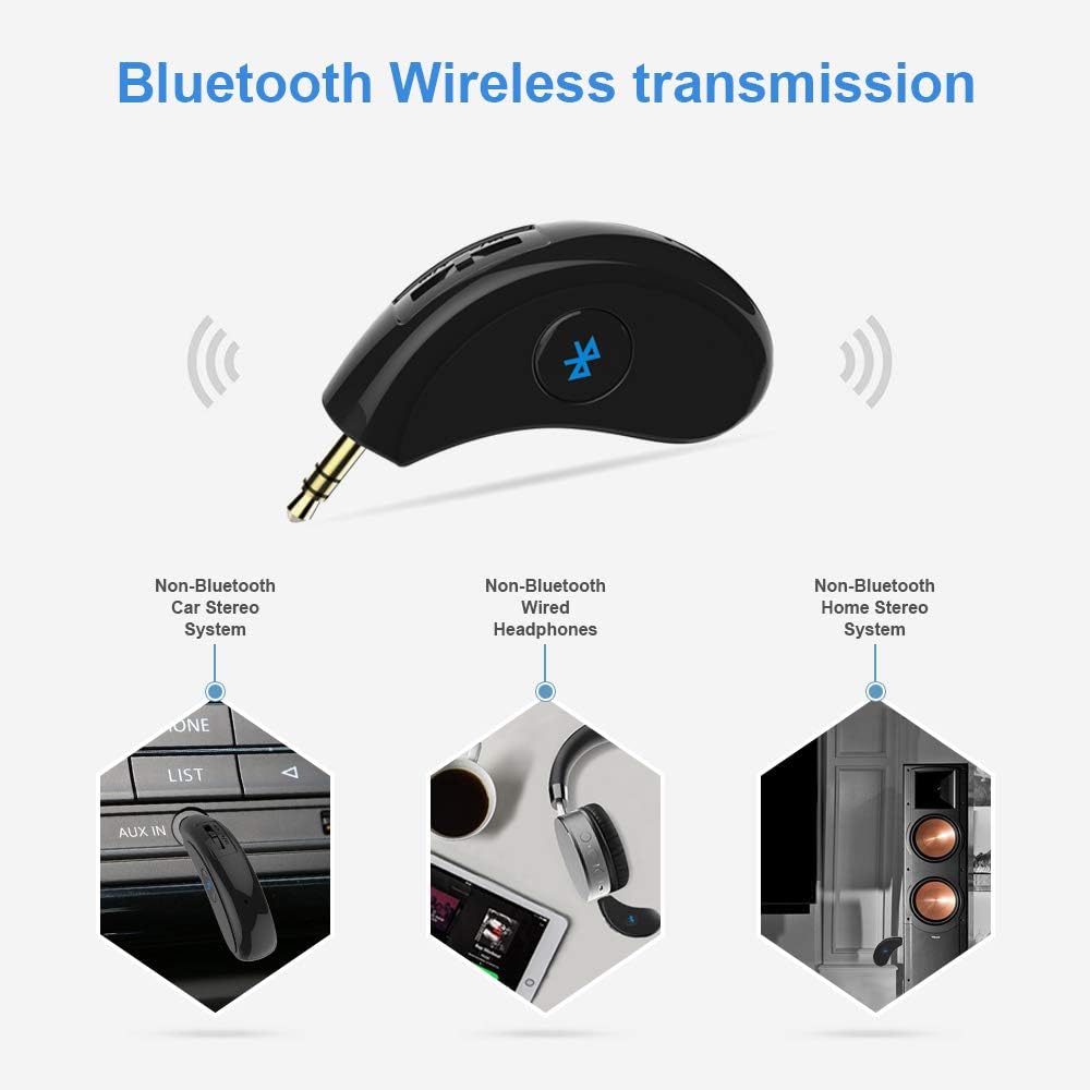 Esuper Portable Bluetooth Aux Adapter, Wireless Music Streaming for Home, Car Audio System, Headphone, Speaker (Bluetooth 4.2, A2DP, 40ft Range)