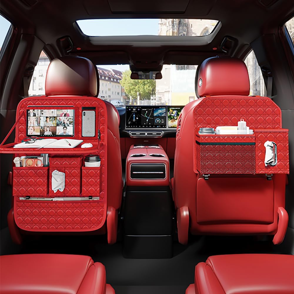 GMQ Backseat Car Organizer 1 Pack, Car Back Seat Organizers with Tray,Multifunctional Car Seat Back Organizer with Foldable Tablet Holder (Red, 1 PC)