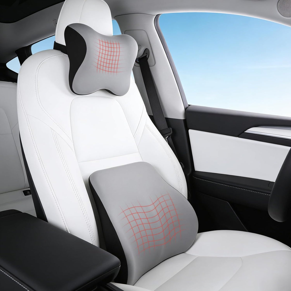 Car Headrest & Lumbar Support Set, Ergonomic Memory Foam Neck Pillow, Comfortable Travel Pillow for Car Truck SUV, Ideal for Long Driving (Gray) (Gray)