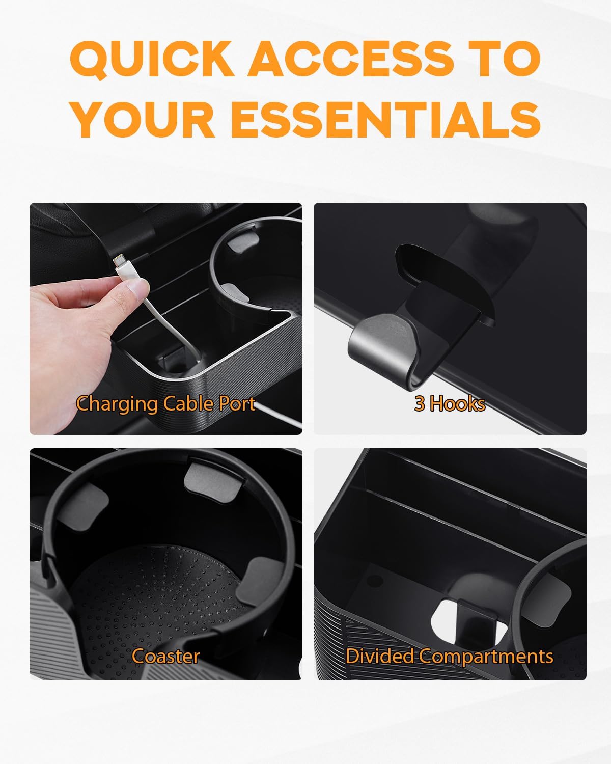 PBYMT 3 in 1 Car Headrest Backseat Organizer with 3.7" Cup Holder & Hooks, Seat Back Organizer Storage for Travel Accessories, Perfect for Kids, Road Trips, SUV, Truck - 2PCS