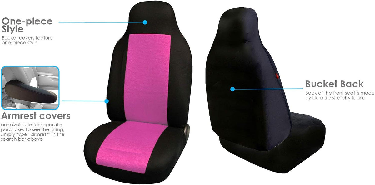 FH Group 3D Air Mesh Car Seat Covers Front Set – Universal Fit Automotive Seat Protectors, Washable Low Back Bucket Seat Covers for SUV, Sedan, Car Accessories, Pink/Black