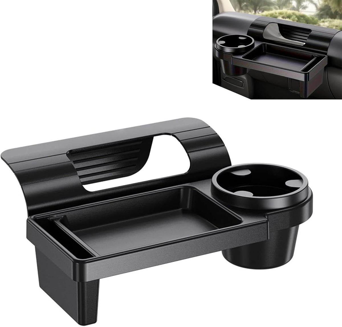 Car Door Window Organizer, Multi-functional Vehicle Storage Organizer Rack, ABS Insert Installation Cup Holder & Phone Stand, Universal for Most Cars, Trucks, SUVs (Black #A)