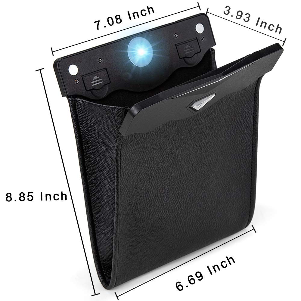 Smart LED Car Trash Can Waterproof Garbage Bag Passenger Side Artificial Leather Storage Pocket Leak Proof Reusable Traveling Portable Offices Toilet Garbage Cans Back Seat Hanging (Beige-1pack)