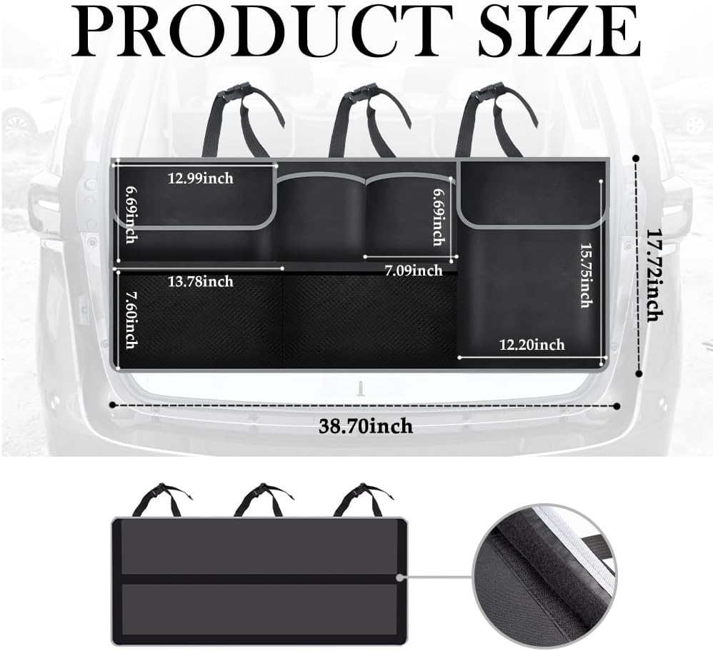 IHOTDER Large Capacity Car Trunk Organizer,Six Pockets Trunk Storage Organizer with Adjustable Straps,Wear-Resistant Oxford Fabric Hanging Trunk Organizer for Car Truck SUV