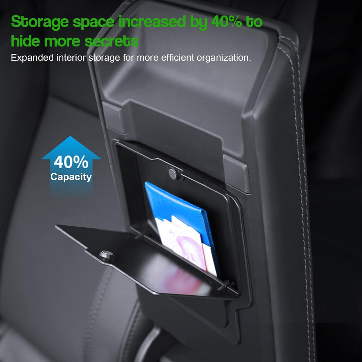 7PCS Center Console Organizer Kit for Tesla New Model Y Juniper, Double Layer Space Upper Lower Center Console Trays, Silicone Cup Holder and Charger Pad, Armrest Hidden Storage Box