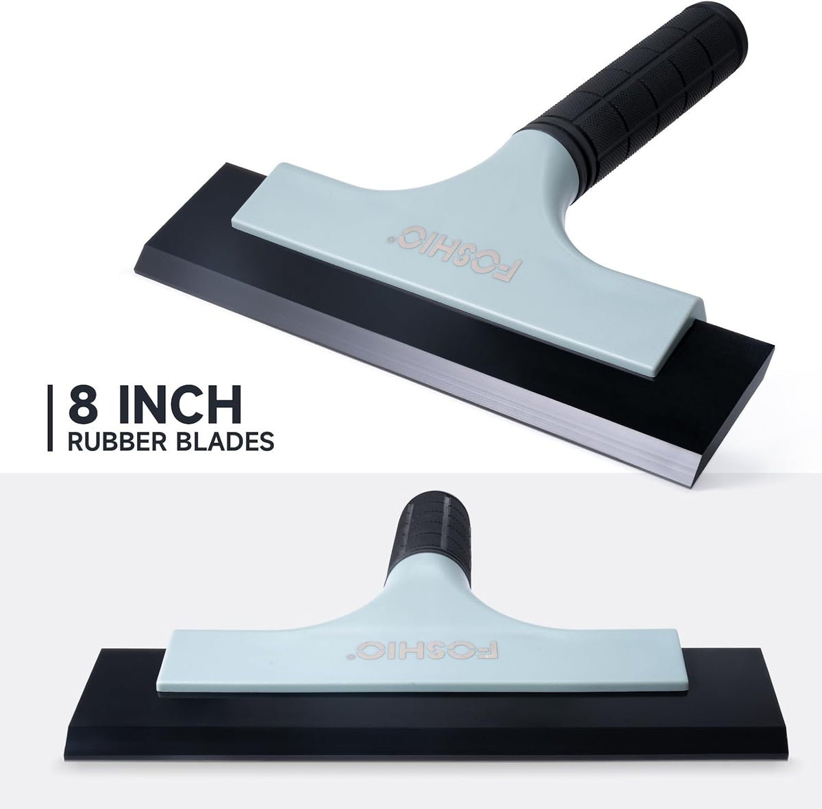 FOSHIO All-Purpose Car Window Squeegee, 2 Pack 8 inch Double Edge Squeegee Blades with Non-Slip Long Handle Car Squeegee for Window Cleaning, Windshield, Tile, Mirror, Shower Squeegee for Shower Doors