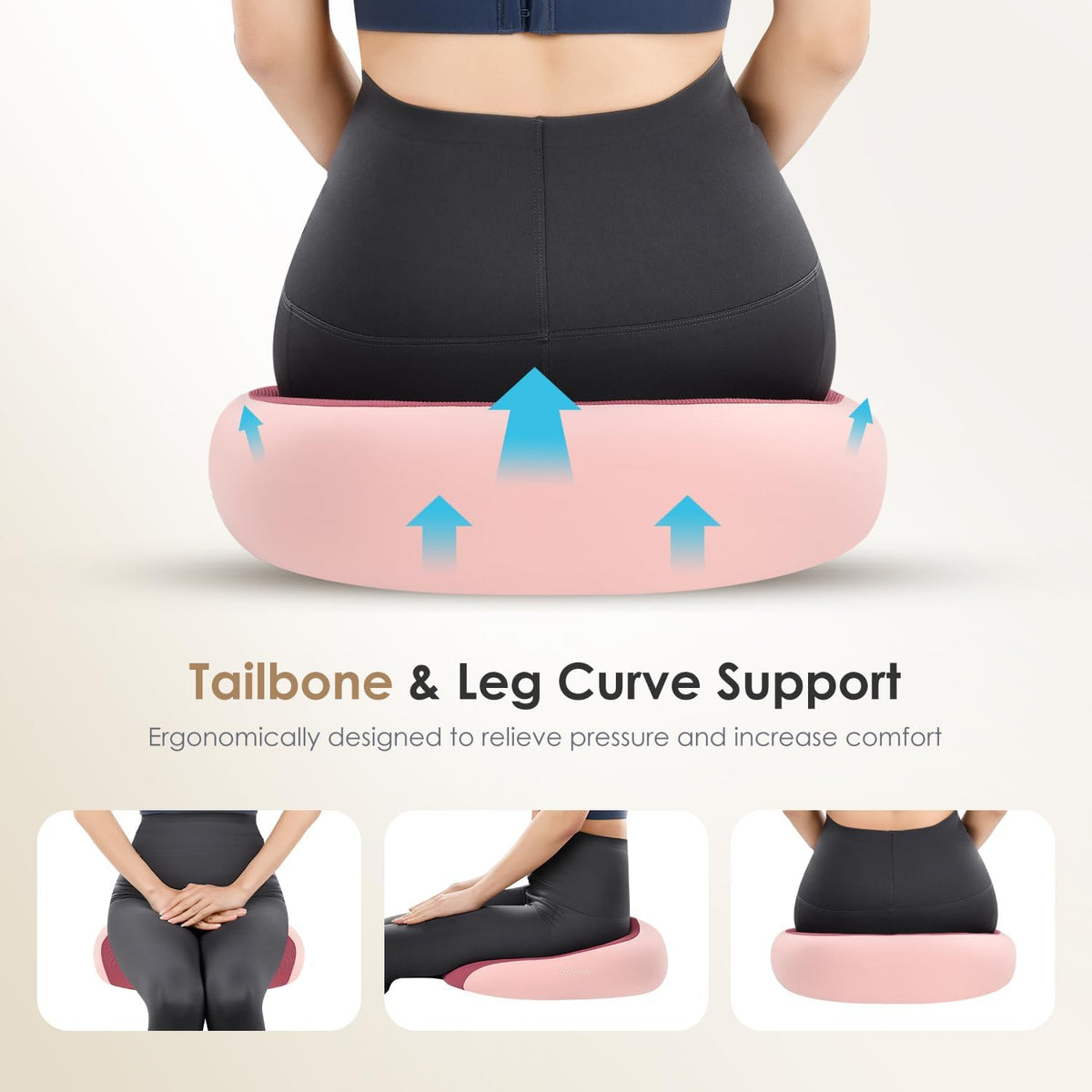 FLORICH Car Seat Cushion & Lumbar Support Pillow & Car Neck Pillow, Ergonomic Memory Foam Driving Seat Cushions for Back & Sciatica Pain Relief, Non-Slip Cushion for Car, Office Chair,Wheelchair-Pink