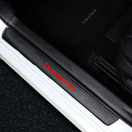 Red Customized Model For Chevrolet Blazer Camaro Colorado Equinox Silverado 1500 Tahoe Traverse Trax Carbon Fiber Style Leather Door Sill Protector Scuff Plate Cover Guard Sills Protector Trim