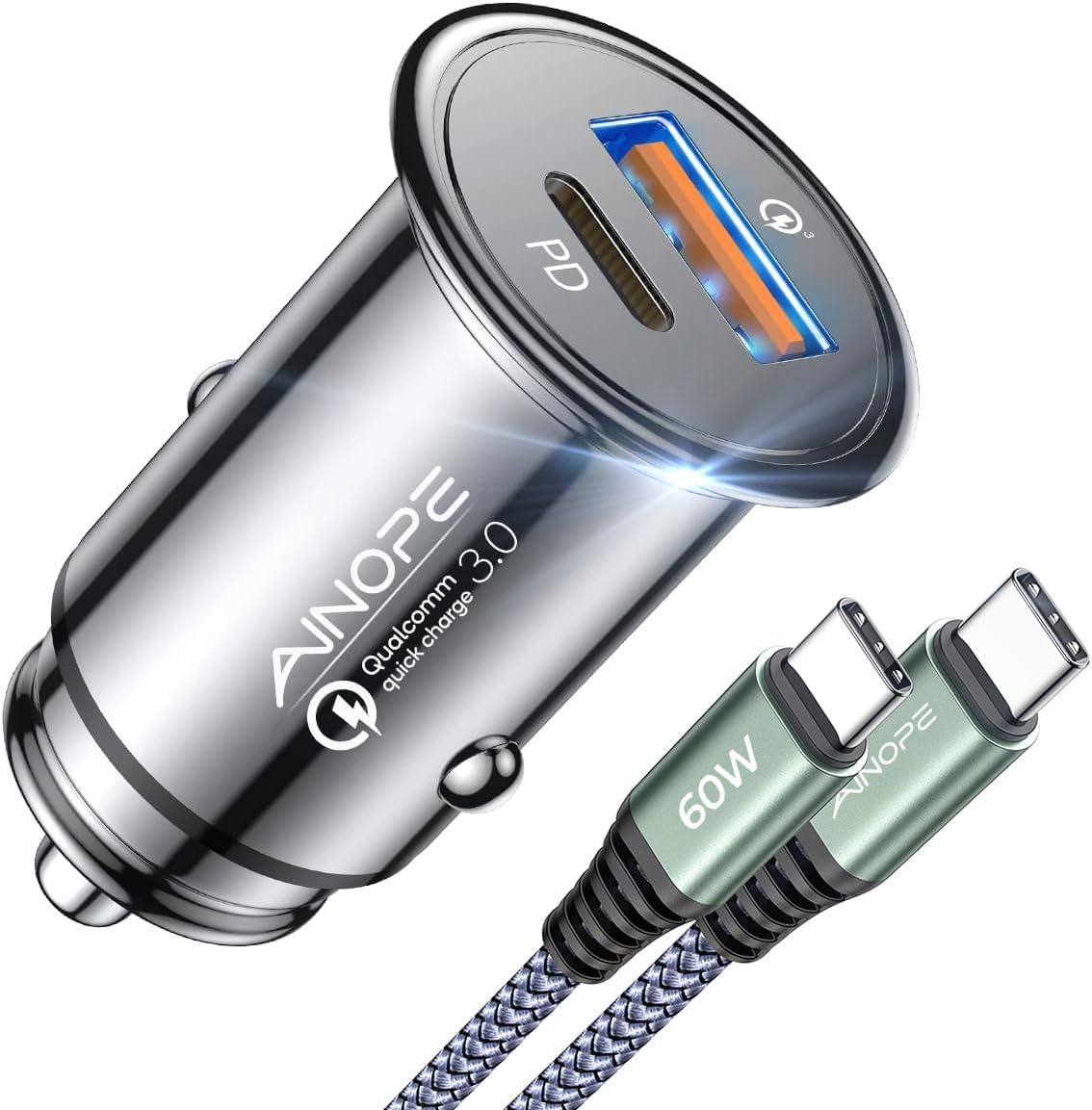 AINOPE 67.5W Car Charger USB C Fast Charge, iPhone 18 pro max Charger
