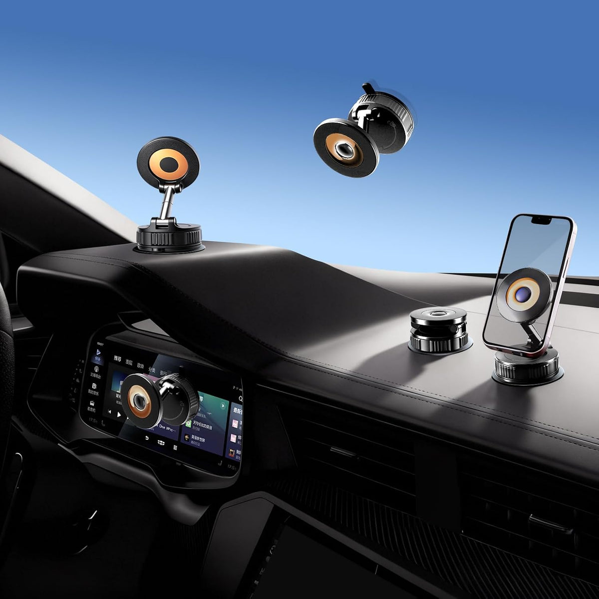 Vacuum Magnetic & Suction Phone Holder, 360° MagSafe Car Mount
