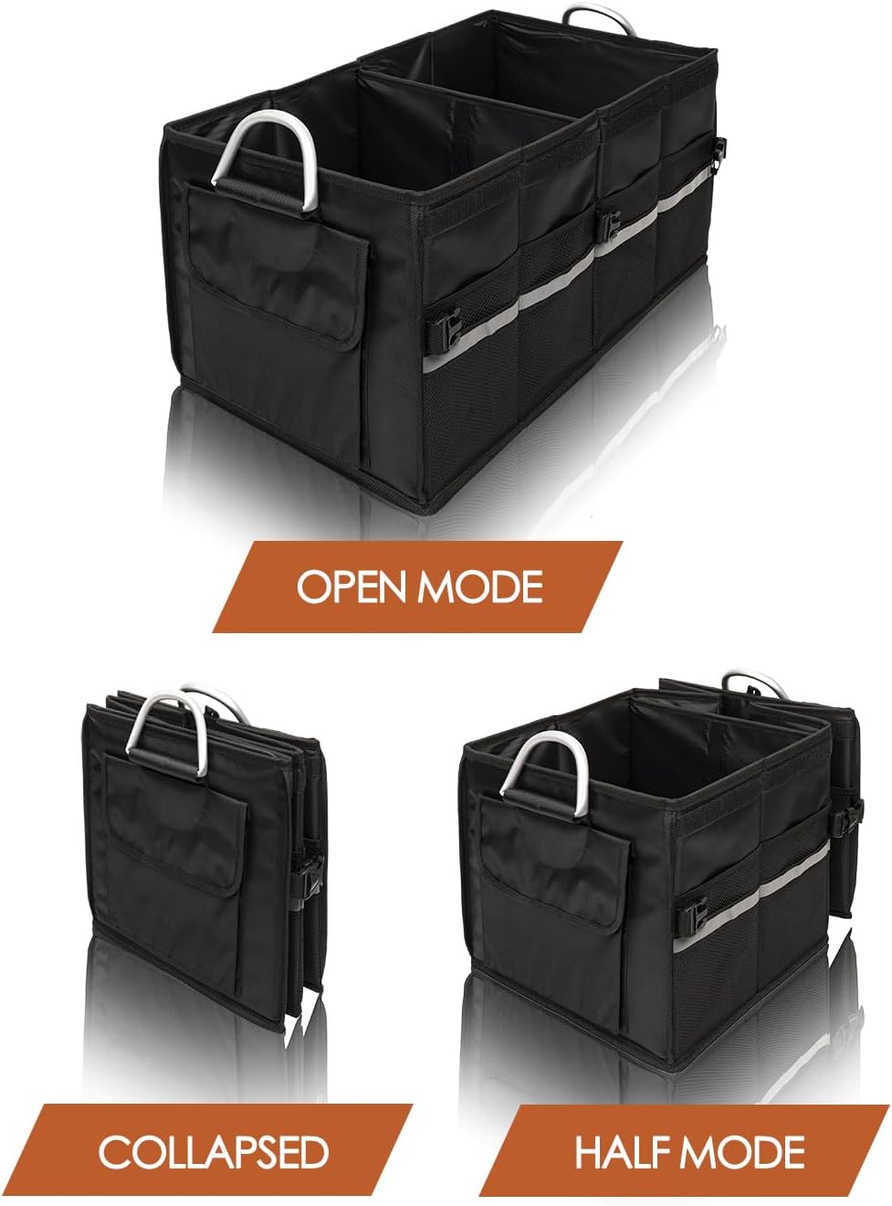 Trunk Organizer With Lid,Medium,Black 55L,For SUV Car Truck,Collapsible Waterproof Oxford Fabric,Portable Multipurpose sorting,3-Compartments with Aluminium Alloy Handle