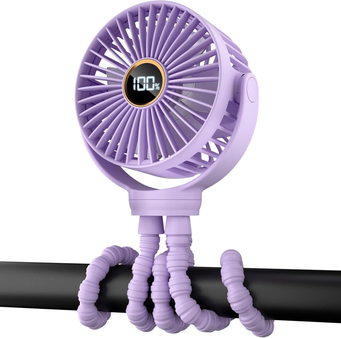 buywoo Portable Stroller Mini Fan, Small Rechargeable Personal Fan, Travel Essentials for Baby, Wagon, Car Seat, Treadmill, Battery Powered Biking Gear Accessories, 360° Rotation, 3-Speed, Display