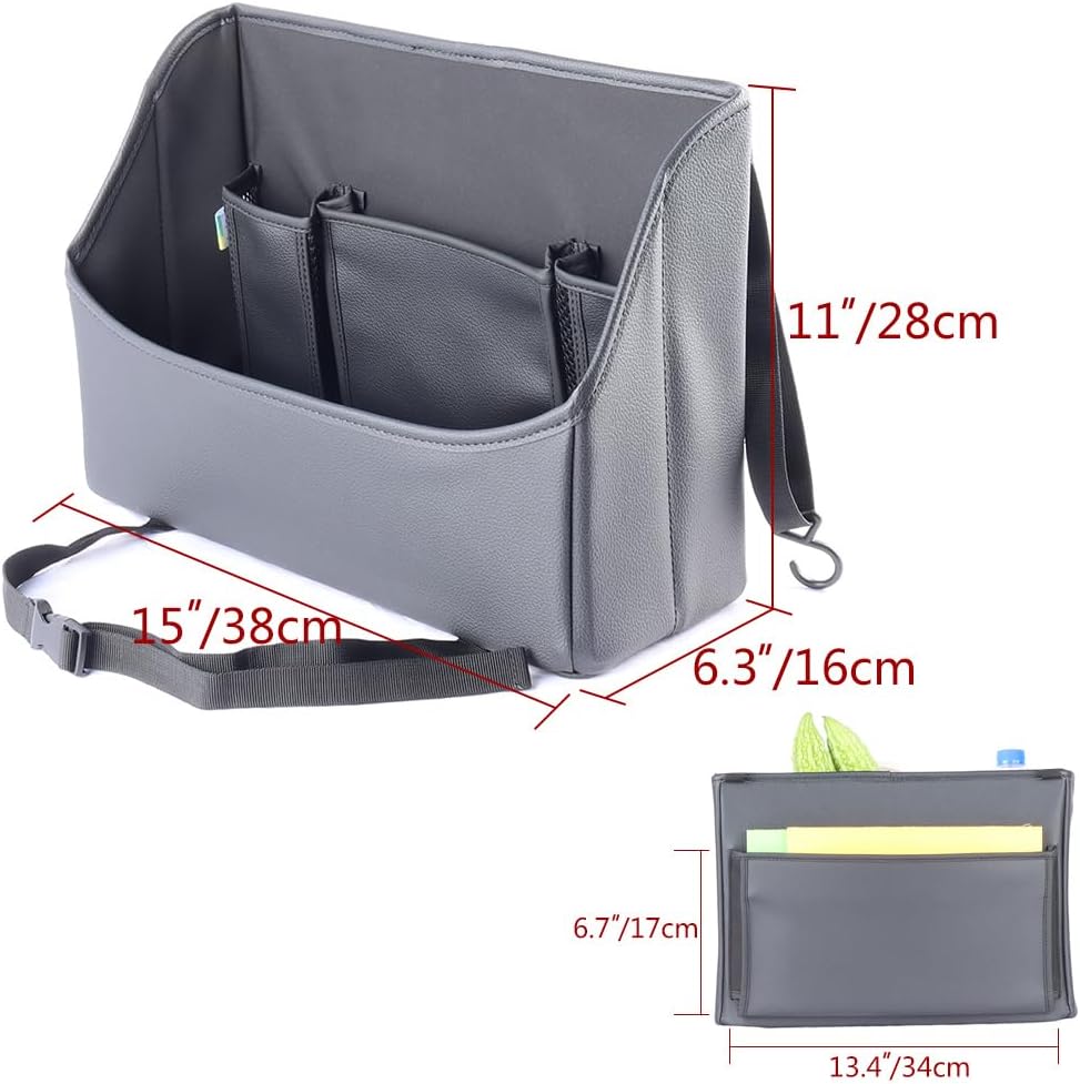 Viaviat Car Handbag Purse Holder Between Seats Leather Car Front Seat Storage Bag Large Capacity Car Organizers for Book Document Phone Bottle Tissue Toy (Black Style-1)