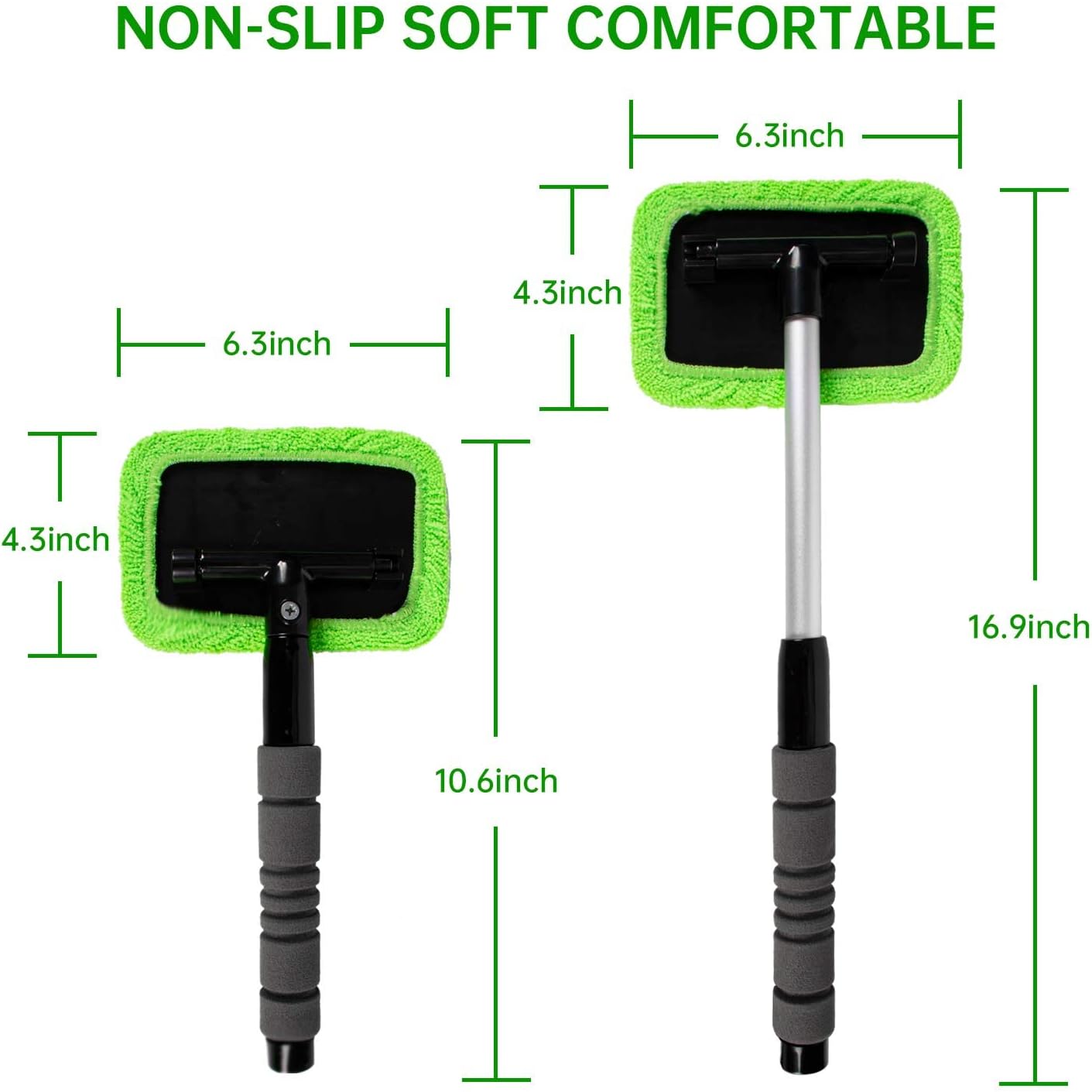 XINDELL Car Window Cleaning Combo – Windshield Glass Cleaner Tool with Extendable Handle & 14 Reusable Microfiber Pads for Interior/Exterior Glass, Streak-Free Auto Window Cleaning for Car Owners
