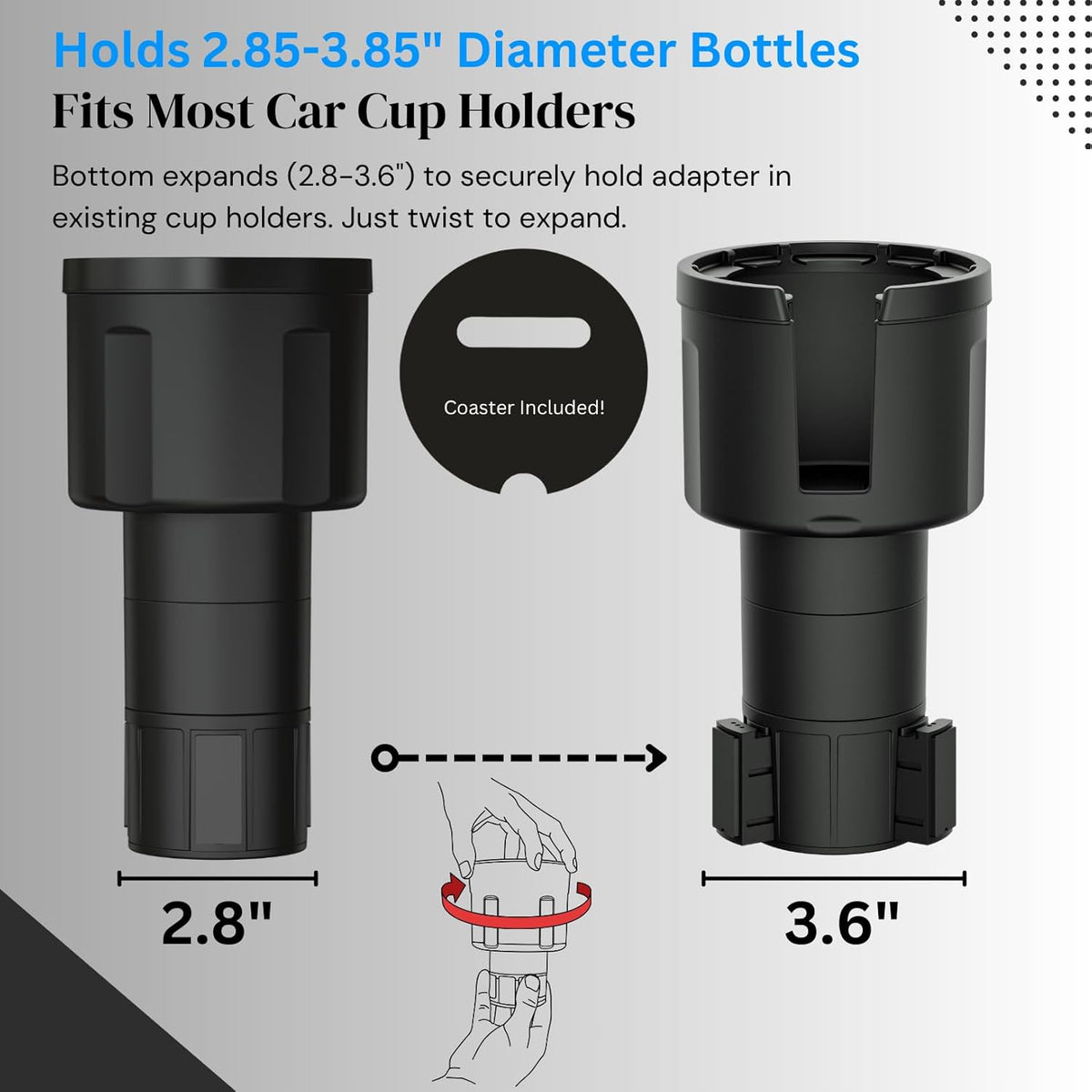 Swigzy Car Cup Holder Expander, Long Base Adapter Extender Bottle Insert