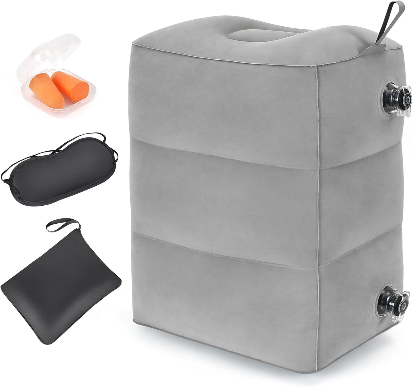 Inflatable Travel Foot Rest Pillow, Adjustable 3 Layers Height Leg Rest Pillow, Kids Airplane Bed, Adults Travel Essentials on Plane, Trains, Cars, Office, Home (Grey, 1 PC)