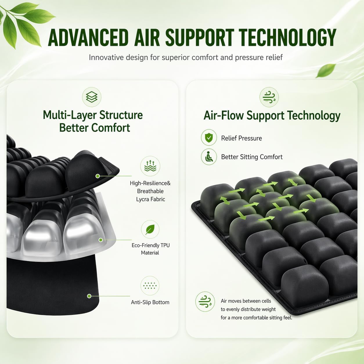 Inflatable Travel Seat Cushion for Airplane, Press-to-Inflate Air Cell Cushion, Portable & Foldable for Long Sitting, Car, Office, Wheelchair (30-Cell Air Cushion (Hollow Center))