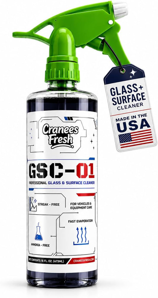 Glass & Surface Cleaner Spray, Streak-Free, Ammonia-Free, Tint Safe, Made in USA Car, Home, Shower Glass, Mirror & Multi-Surface Cleaner with Leak-Resistant Sprayer (16oz) | Streak Free Window Cleaner, Ammonia Free, Tint Safe, Fast Evaporating Formula