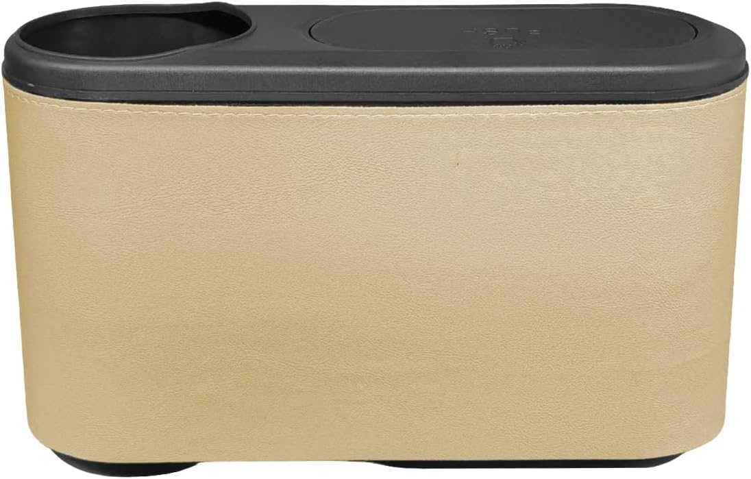Craedli Car Trash Can with Lid, Leakproof Hanging Garbage Can Car Door Trash Bin with Cup Holder, Multipurpose Auto Interior Back Seat Storage Organizer for Home, Office (Black)