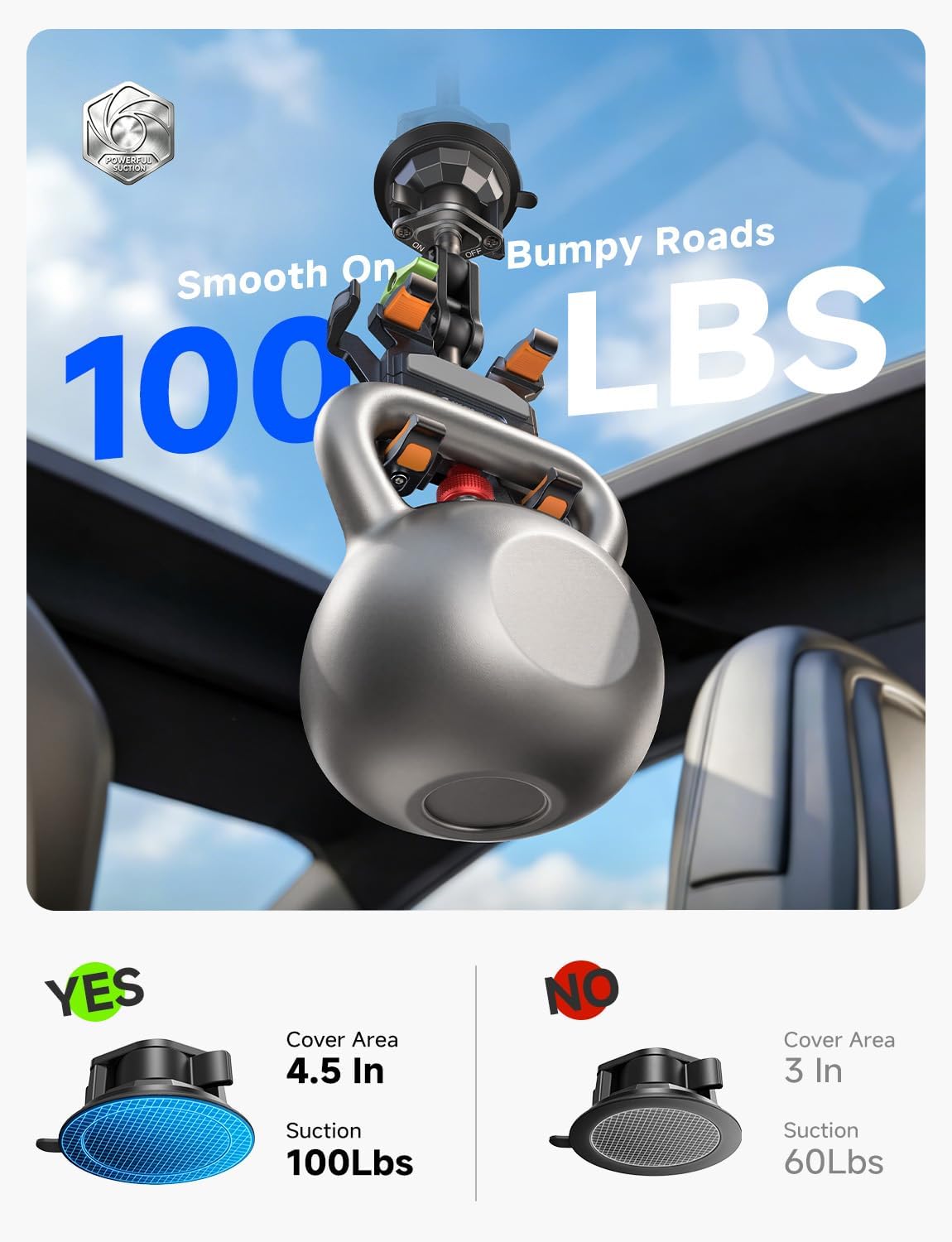 MAGIC JOHN Metal Car Phone Holder 360° Rotation Suction Mount Windshield