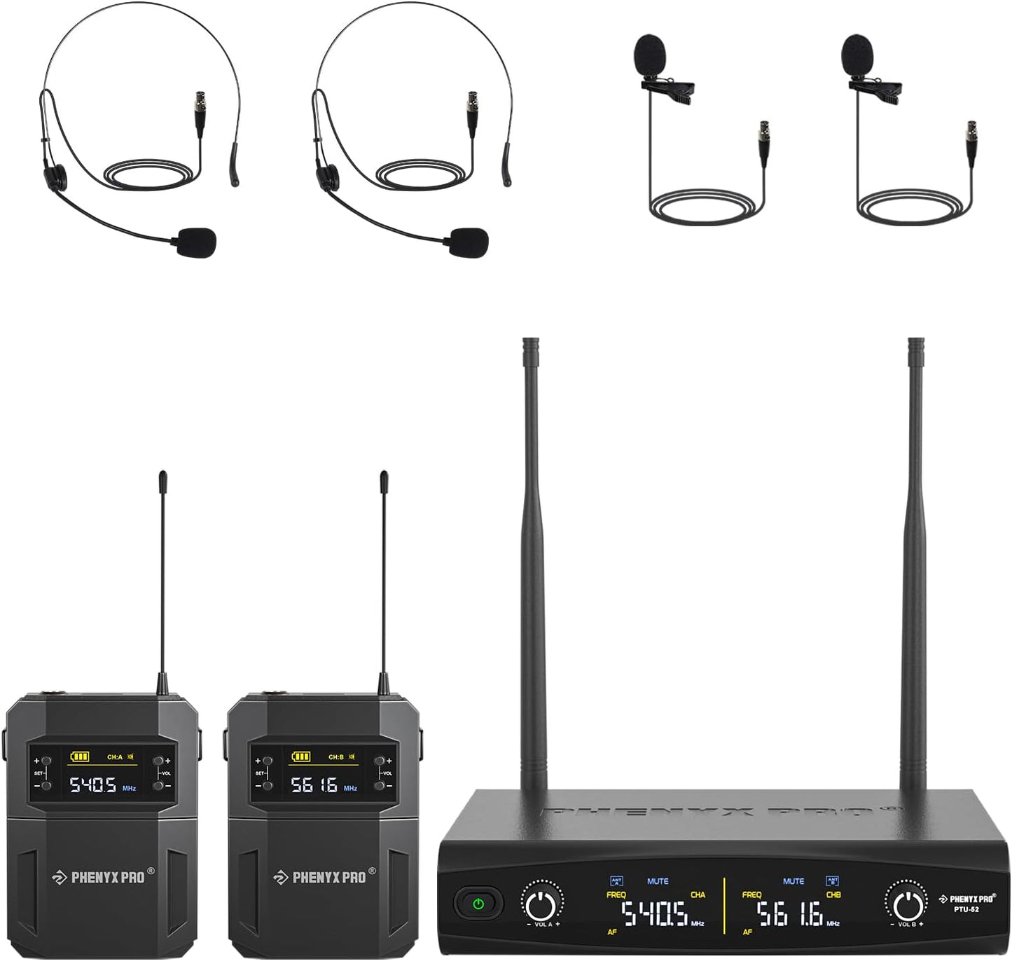 Phenyx Pro Dual Wireless Microphone System PTU-52-2B Bundle with The Customizable Medium Size Carrying Case