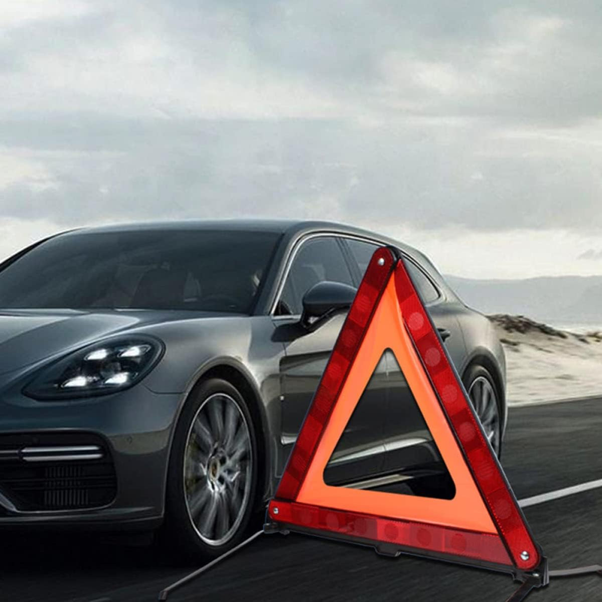 Red Plastic Triangle Warning Sign for Roadside Emergency Car Safety