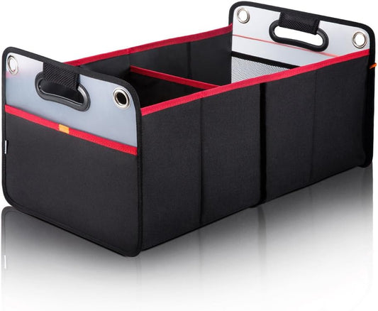 Car Trunk Organizer, Collapsible Auto Trunk Organizer Storage, Portable Grocery Cargo Container with Two Large Compartments for SUV, Vehicle, Truck, Home and Office