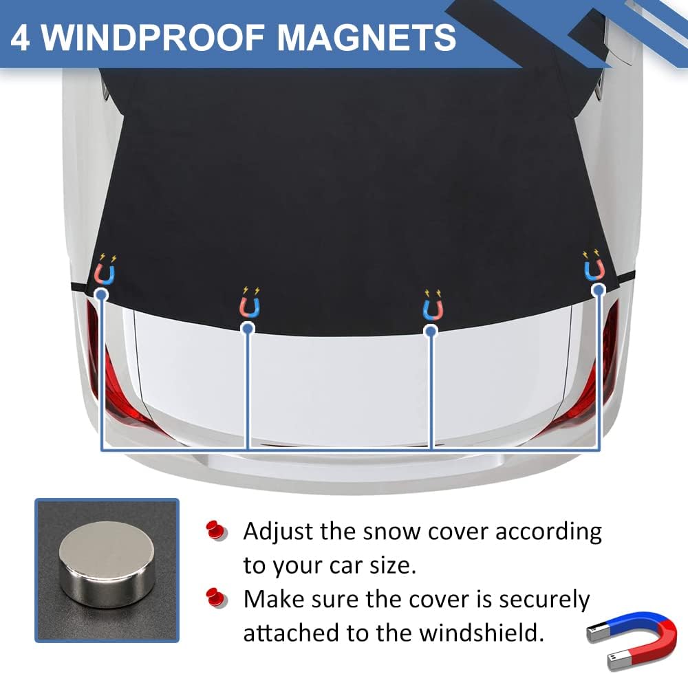 Rear Window Snow Cover, 600D Oxford Winter Windshield Cover with Long Flaps and Magnets Protect Rear Windscreen from Snow Ice Frost, All Weather Back Window Cover Snow-Shade Fit Most Cars