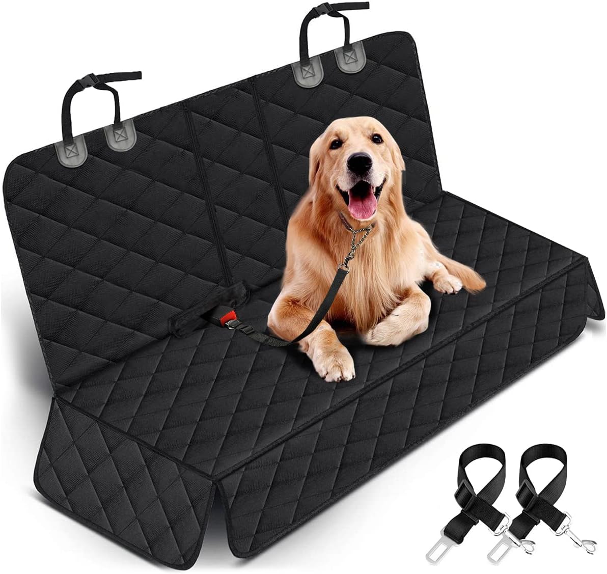 Yuntec Dog Car Seat Cover, Back Seat Cover for Dogs Pet Car Seat Protector Waterproof Rear Seat Cover Durable Car Seat Cover, fits Middle Armrest for Most Cars SUVs Trucks (53” Width)- Black