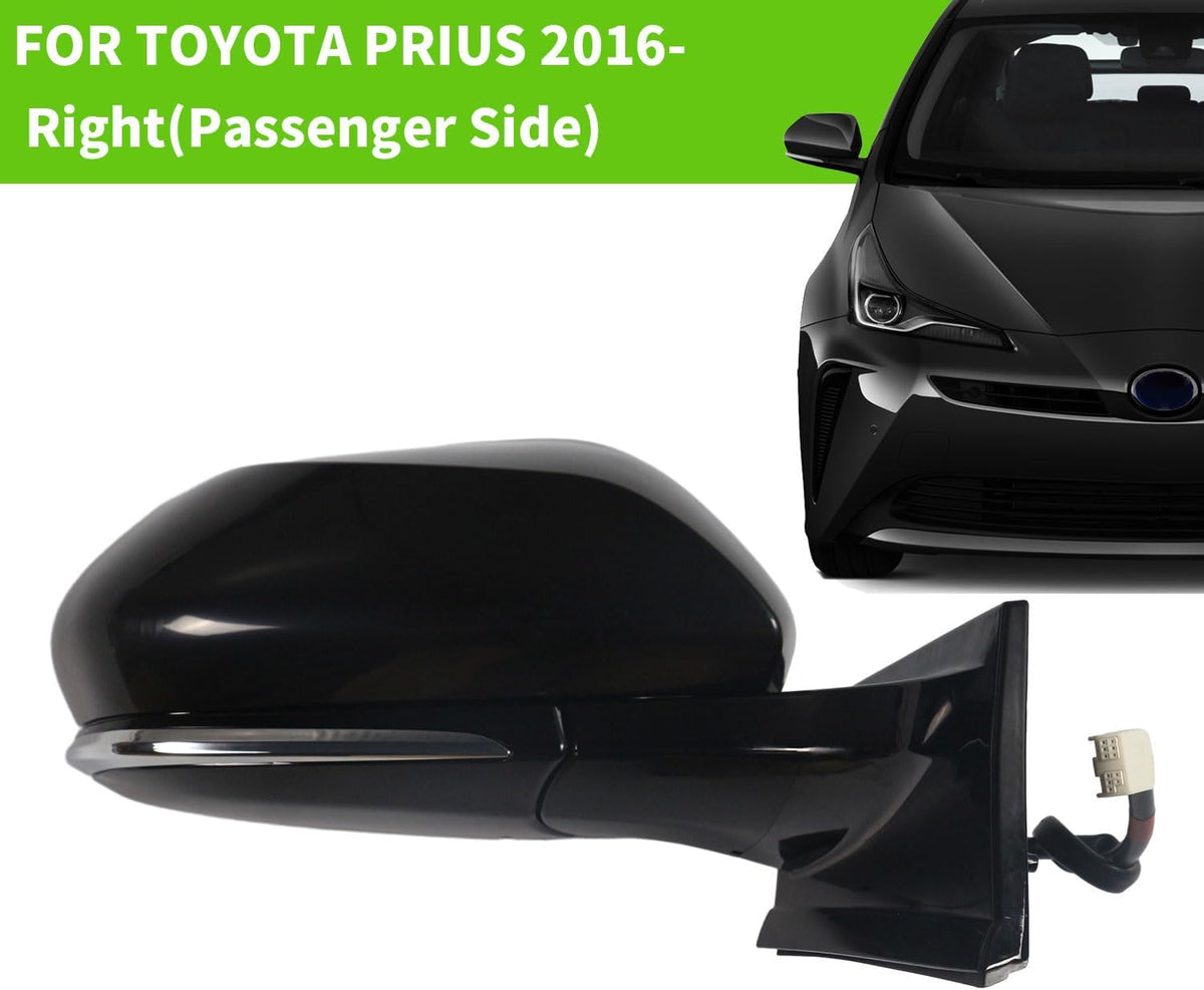 Side Mirror Right Passenger Side Car Door Mirror for TOYOTA PRIUS 2016-2024,POWER Adjustable HEATED Glass ReplaceTO1321357 8791047420 BLIND SPOT MONITOR,Manual Folding BLACK(RH)- 6 Wires