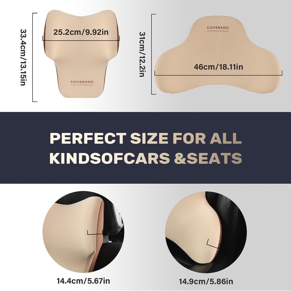 Coverado Lumbar Support and Car Neck Pillow, Ergonomic Memory Foam Desk Chair Cushion and Headrest Pillow for Car Office Chair, Sciatica & Neck & Tailbone Cushion