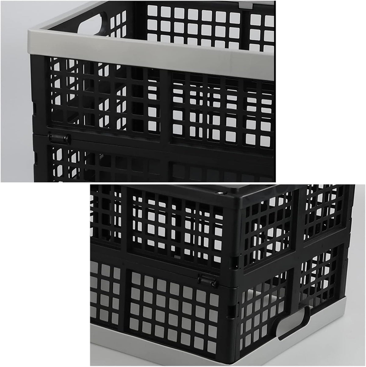 Kekow 3-Pack Black Plastic Collapsible Storage Basket, 42 L Folding Crates