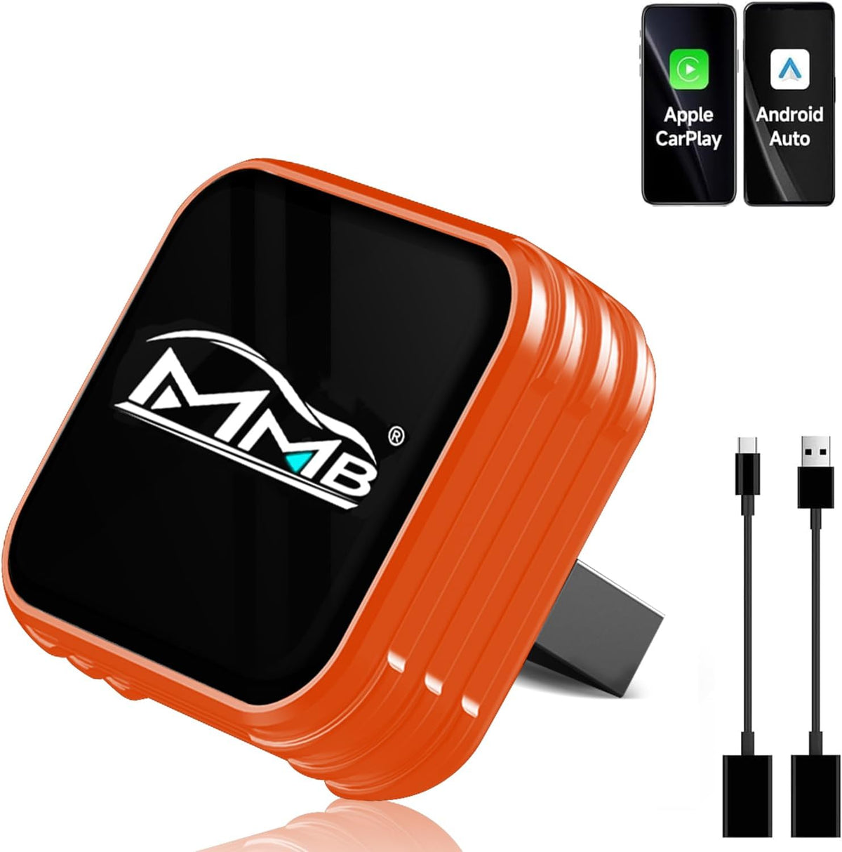 MMB Wireless CarPlay Adapter for iPhone＆Android Auto, Fast Auto-Connect, WiFi 6, Bluetooth 5.4, Convert Wired to Wireless, No Delay, USB-C/USB-A/Extension Cable, Compatible with iOS10+/Android 11+